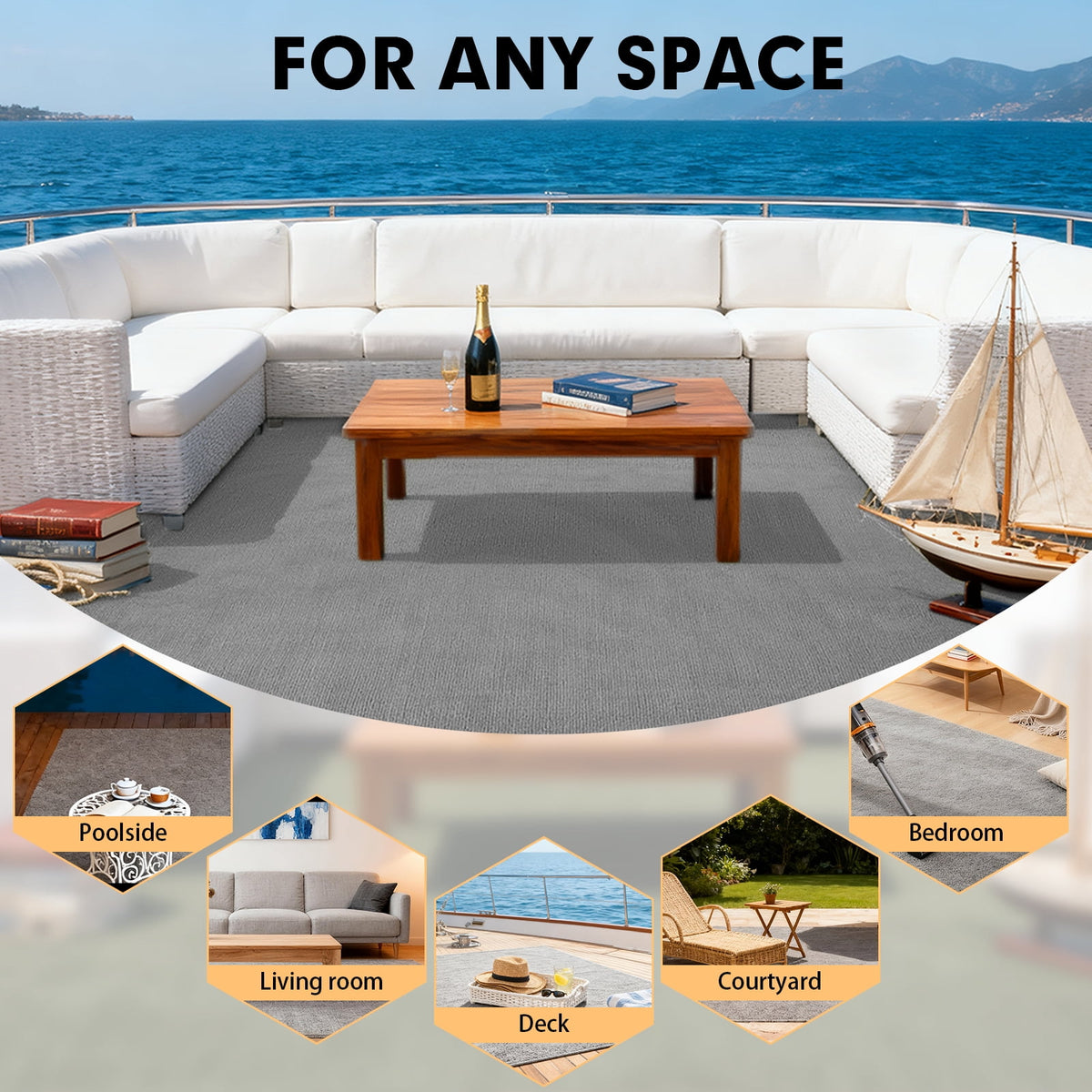 SUNDEER Indoor Outdoor Carpet 6x14 ft Blue Marine Carpet with Waterproof TPE Backing 0.2