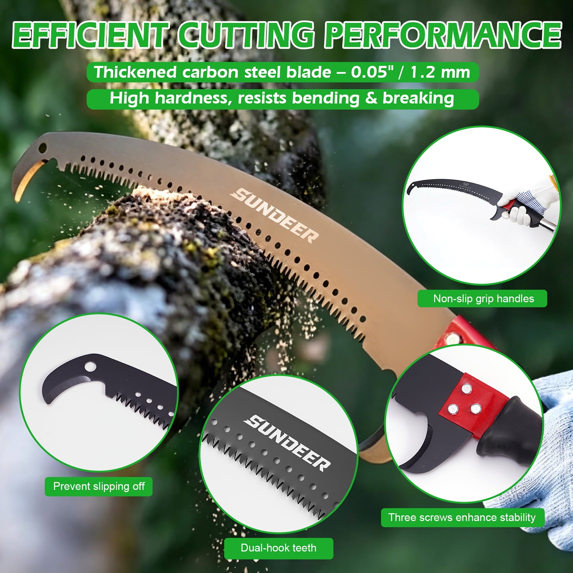 SUNDEER 27ft Manual Pole Saws for Tree Trimming 2 IN 1 Manual Pole Saw Extendable Tree Pruner