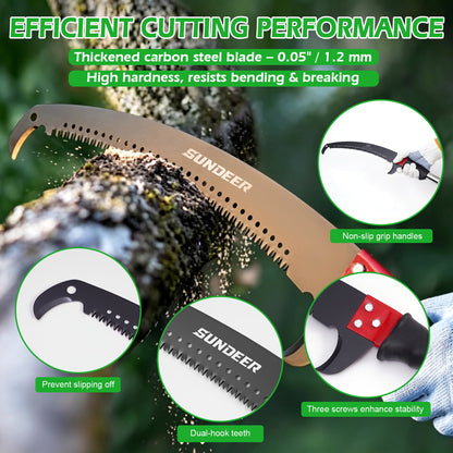 SUNDEER 27ft Manual Pole Saws for Tree Trimming 2 IN 1 Manual Pole Saw Extendable Tree Pruner