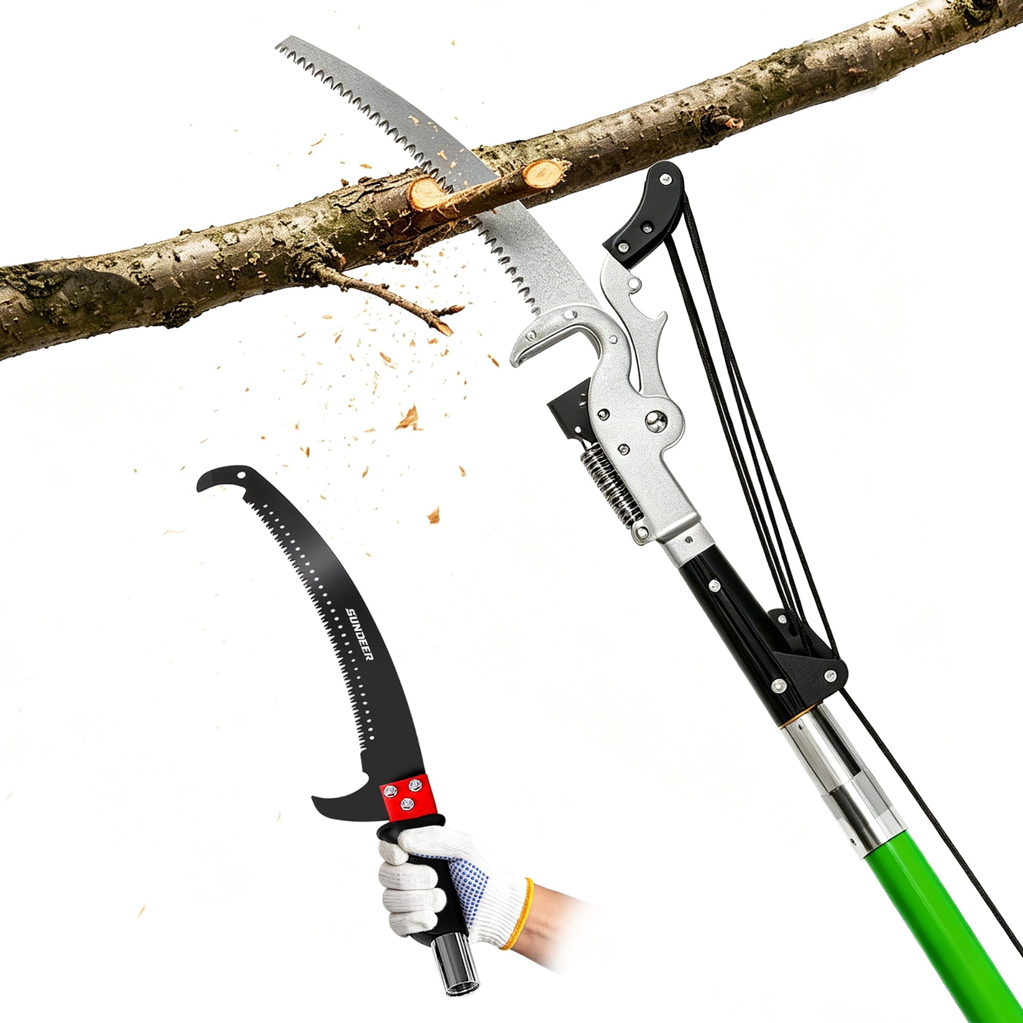 SUNDEER 27ft Extendable Manual Pole Saw for Tree Trimming with Sharp steel Blade and Heavy-Duty Lopper