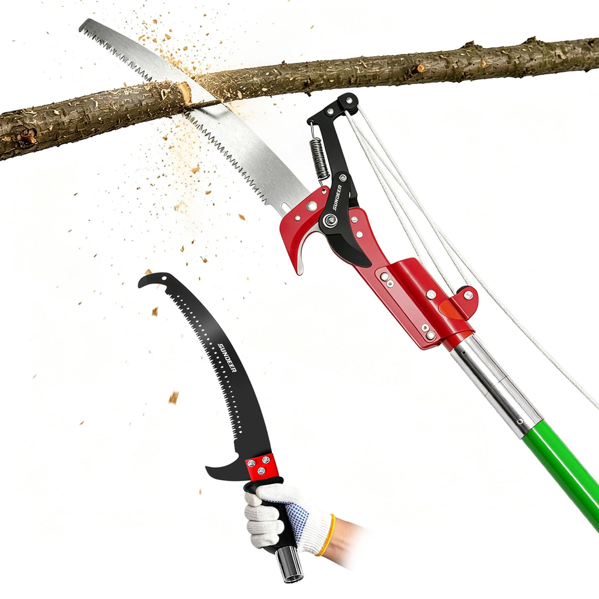 SUNDEER 27ft Manual Pole Saws for Tree Trimming 2 IN 1 Manual Pole Saw Extendable Tree Pruner