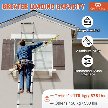 SUNDEER 12.5ft Aluminum Telescoping Ladder 375lbs Load Capacity One Button Retraction Telescopic Extension Ladder