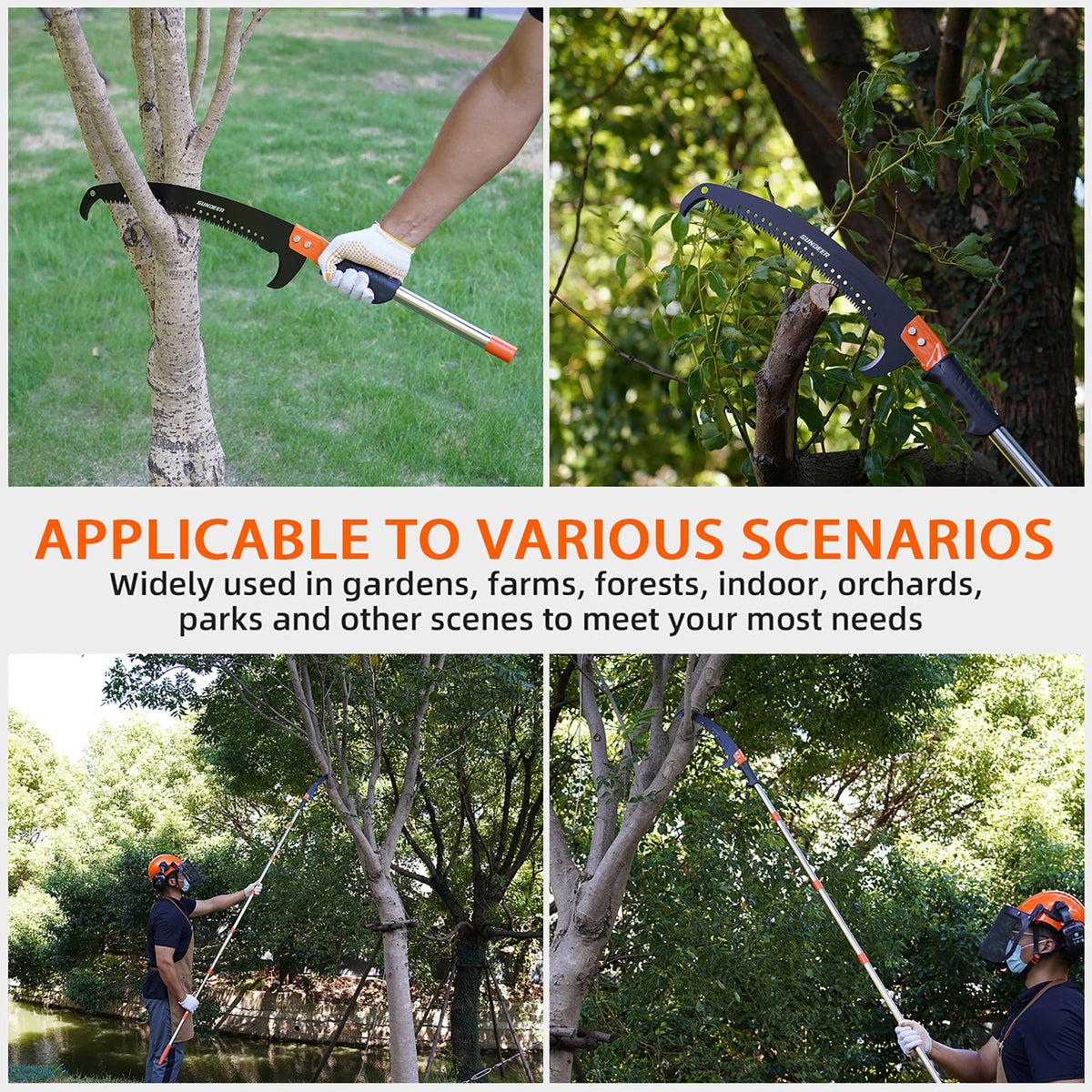SUNDEER Manual Pole Saw Extendable 10 ft with Stainless Steel Pole & Sharp Steel Blade