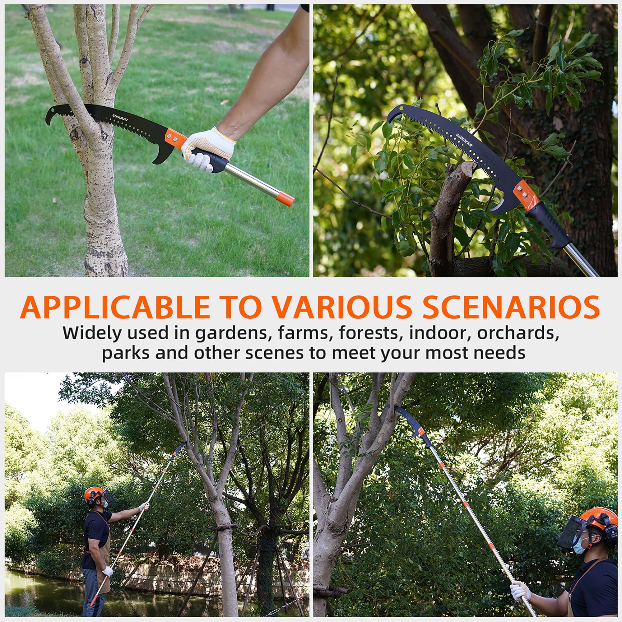 SUNDEER Manual Pole Saw Extendable 10 ft with Stainless Steel Pole & Sharp Steel Blade