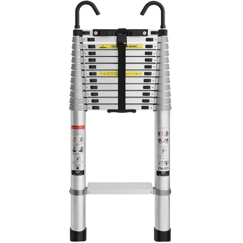 SUNDEER 16.5FT Aluminum Telescoping Ladder with Hooks 400lbs Capacity Aluminum Telescopic Extension Ladder