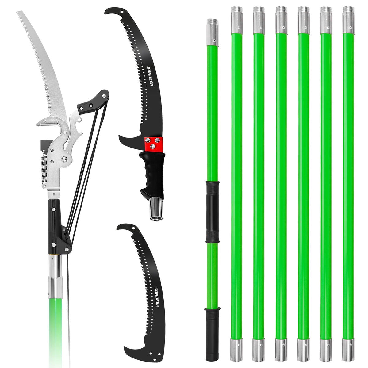 SUNDEER 27ft Extendable Manual Pole Saw for Tree Trimming with Sharp steel Blade and Heavy-Duty Lopper
