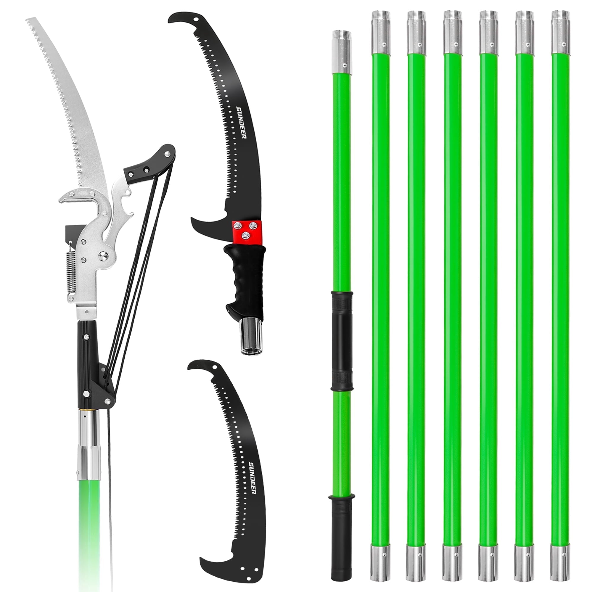 SUNDEER 27ft Extendable Manual Pole Saw for Tree Trimming with Sharp steel Blade and Heavy-Duty Lopper