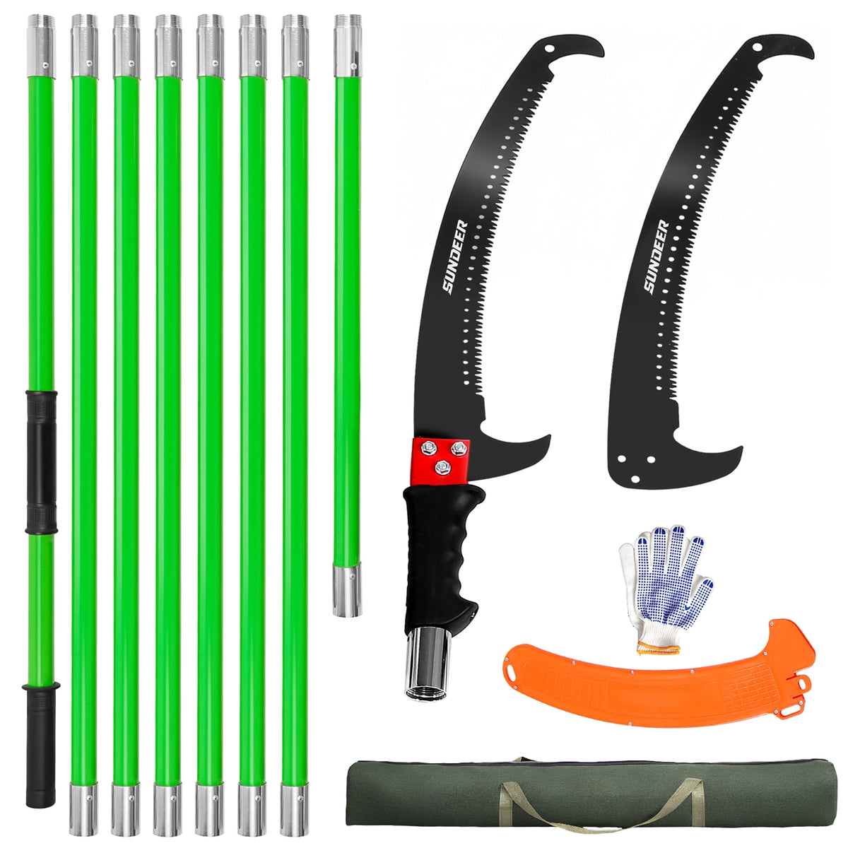 SUNDEER 27ft Manual Pole Saw & Pruner with Fiberglass Pole and Hook Knife – for Trimming Trees, Palms, and Shrubs