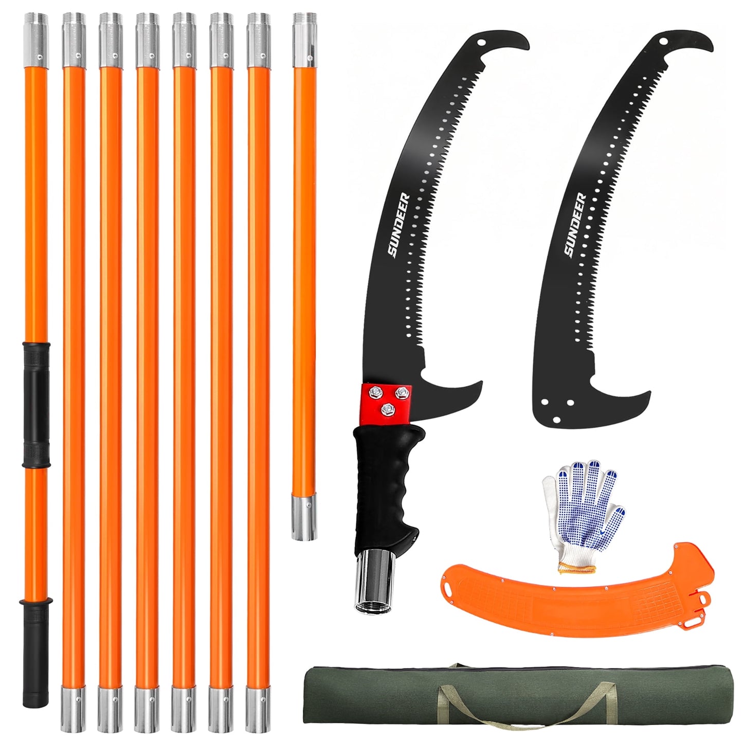 SUNDEER 27ft Manual Pole Saw & Pruner with Fiberglass Pole and Hook Knife – for Trimming Trees, Palms, and Shrubs