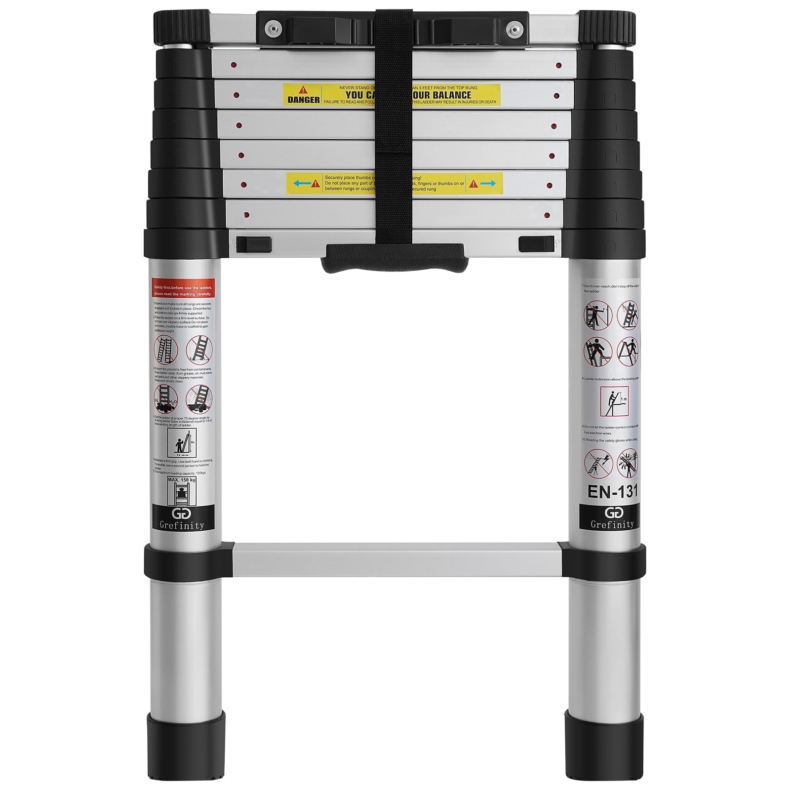 SUNDEER 12.5ft Aluminum Telescoping Ladder 375lbs Load Capacity One Button Retraction Telescopic Extension Ladder