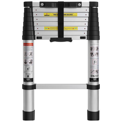 SUNDEER 12.5ft Aluminum Telescoping Ladder 375lbs Load Capacity One Button Retraction Telescopic Extension Ladder
