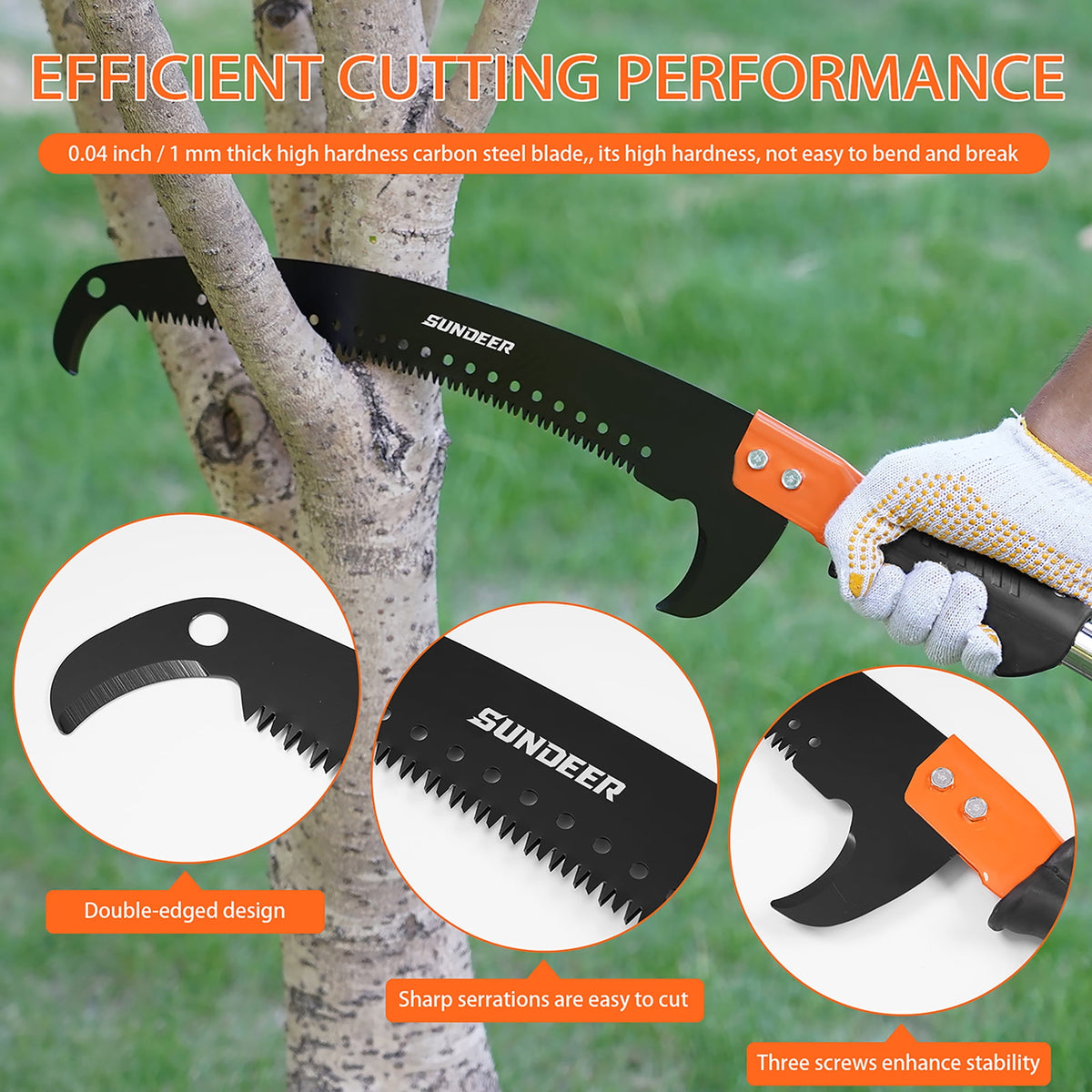 SUNDEER Manual Pole Saw Extendable 10 ft with Stainless Steel Pole & Sharp Steel Blade