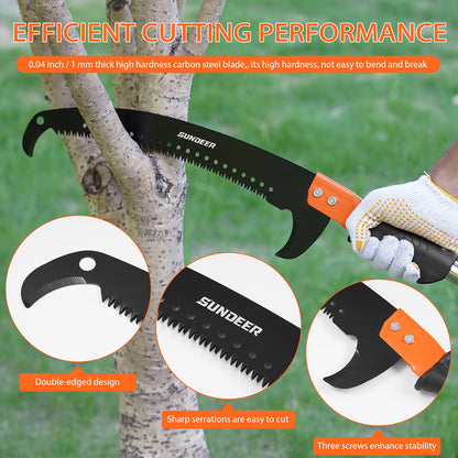 SUNDEER Manual Pole Saw Extendable 10 ft with Stainless Steel Pole & Sharp Steel Blade